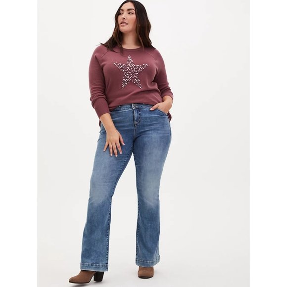 Torrid Mauve Rose Pearl Star Pullover Crewneck Sweater 2
